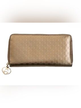GUCCI Bronze Guccissima Patent Leather Zip Around Wallet